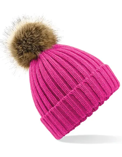 BEECHFIELD B412 Faux Fur Pop Pom Chunky Beanie