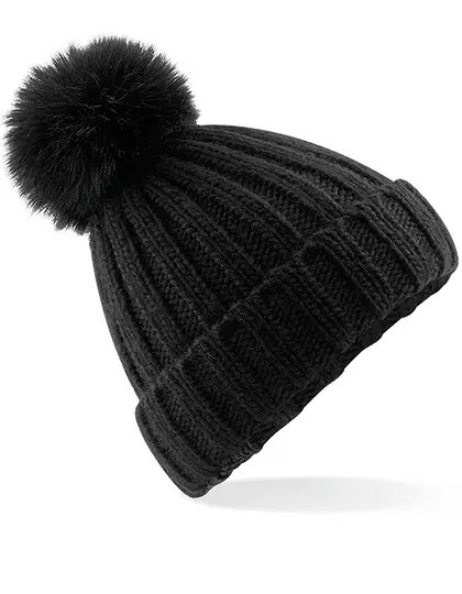 BEECHFIELD B413 Verbier Faux Fur Pop Pom Chunky Beanie